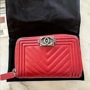 Chanel red card holder wallet